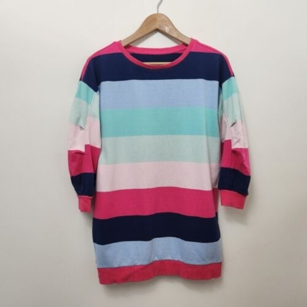 Women's Long Sleeve Colorful Stripped Long Dress Sweater Size M